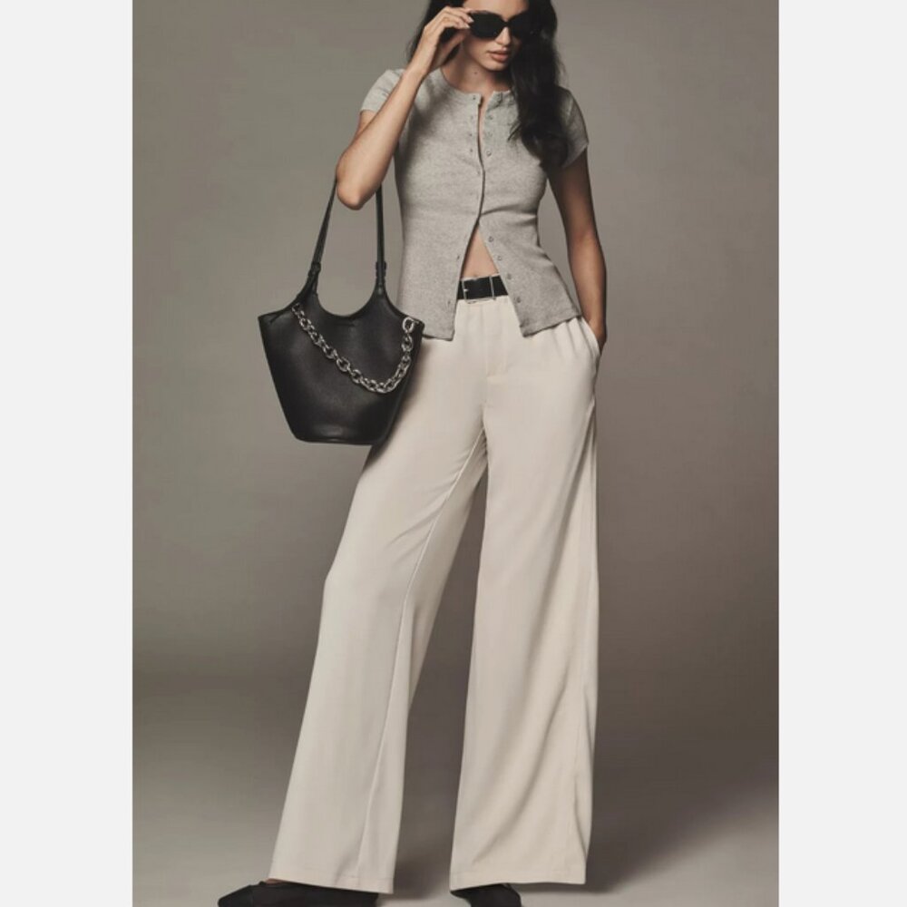 Anthropologie • Ivory Soft Pull On Pants Wide Leg Size